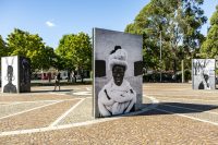 Zanele Muholi, [Somnyama Ngonyama], Argyle Square. Presented by Photo Australia in partnership with the Biennale of Sydney. Supported by the City of Melbourne and Naomi Milgrom Foundation. Photo by J Forsyth.
